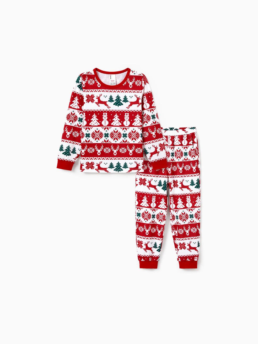 Conjunto de Pijamas de Natal para Família em Conjunto: Com Estampado de Rena e Boneco de Neve, Pijamas Vermelhos de Manga Longa com Meias de Natal Vermelhas.