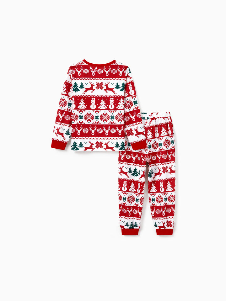 Conjunto de Pijamas de Natal para Família em Conjunto: Com Estampado de Rena e Boneco de Neve, Pijamas Vermelhos de Manga Longa com Meias de Natal Vermelhas.