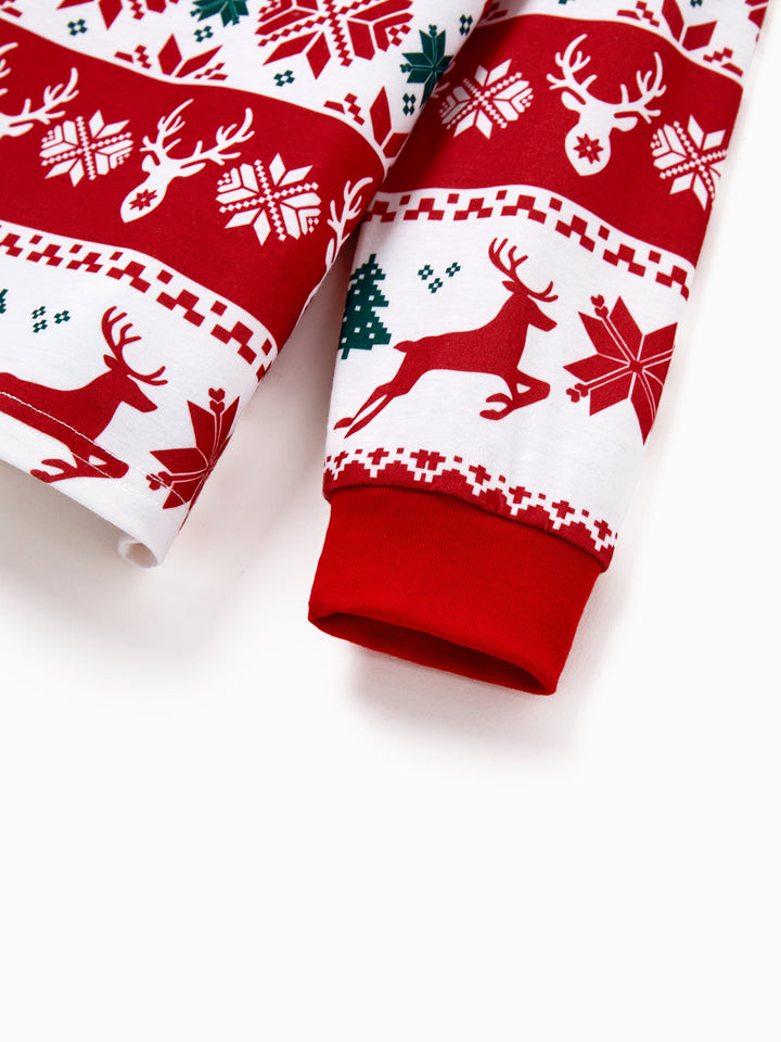 Conjunto de Pijamas de Natal para Família em Conjunto: Com Estampado de Rena e Boneco de Neve, Pijamas Vermelhos de Manga Longa com Meias de Natal Vermelhas.