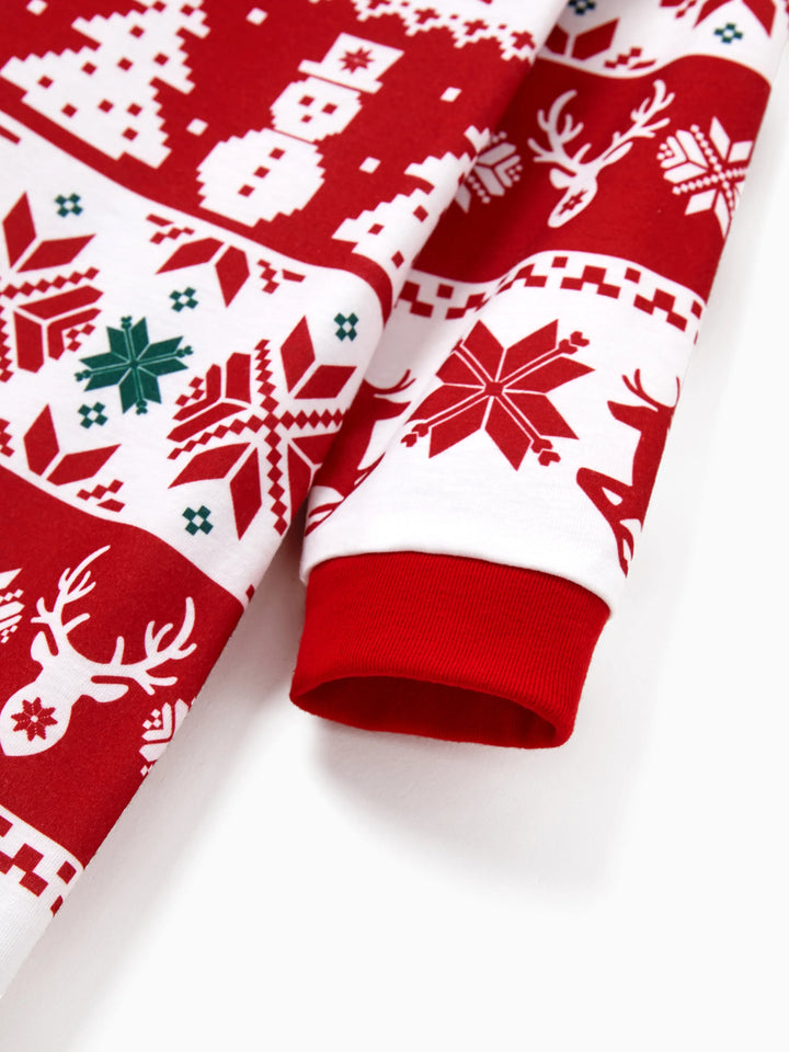 Conjunto de Pijamas de Natal para Família em Conjunto: Com Estampado de Rena e Boneco de Neve, Pijamas Vermelhos de Manga Longa com Meias de Natal Vermelhas.