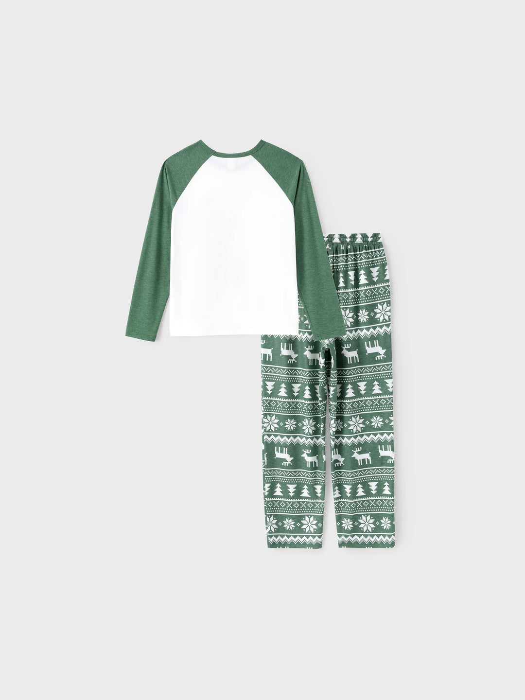 Conjunto de Pijamas de Natal para Família com Estampado de Renas e Flocos de Neve em Verde com Meias de Natal Verde Escuro