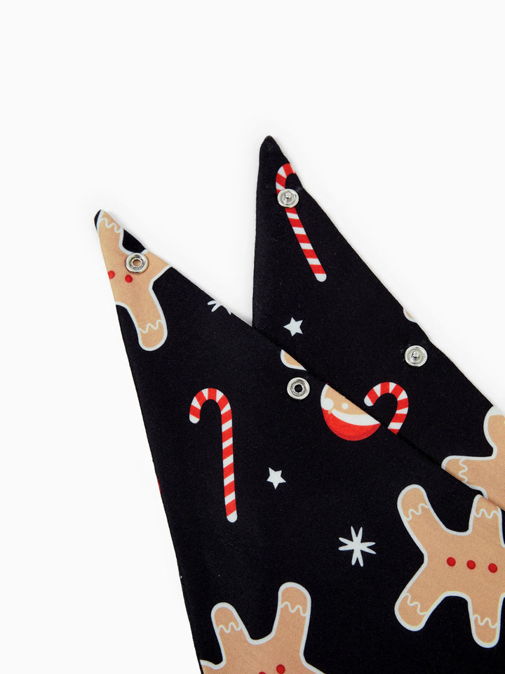 Conjunto de Pijamas de Natal Correspondentes para Família com Estampado de Bolachas de Gengibre - Pijamas Pretos com Meias de Natal Pretas