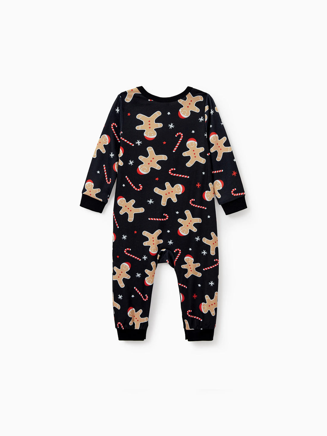 Conjunto de Pijamas de Natal Correspondentes para Família com Estampado de Bolachas de Gengibre - Pijamas Pretos com Meias de Natal Pretas