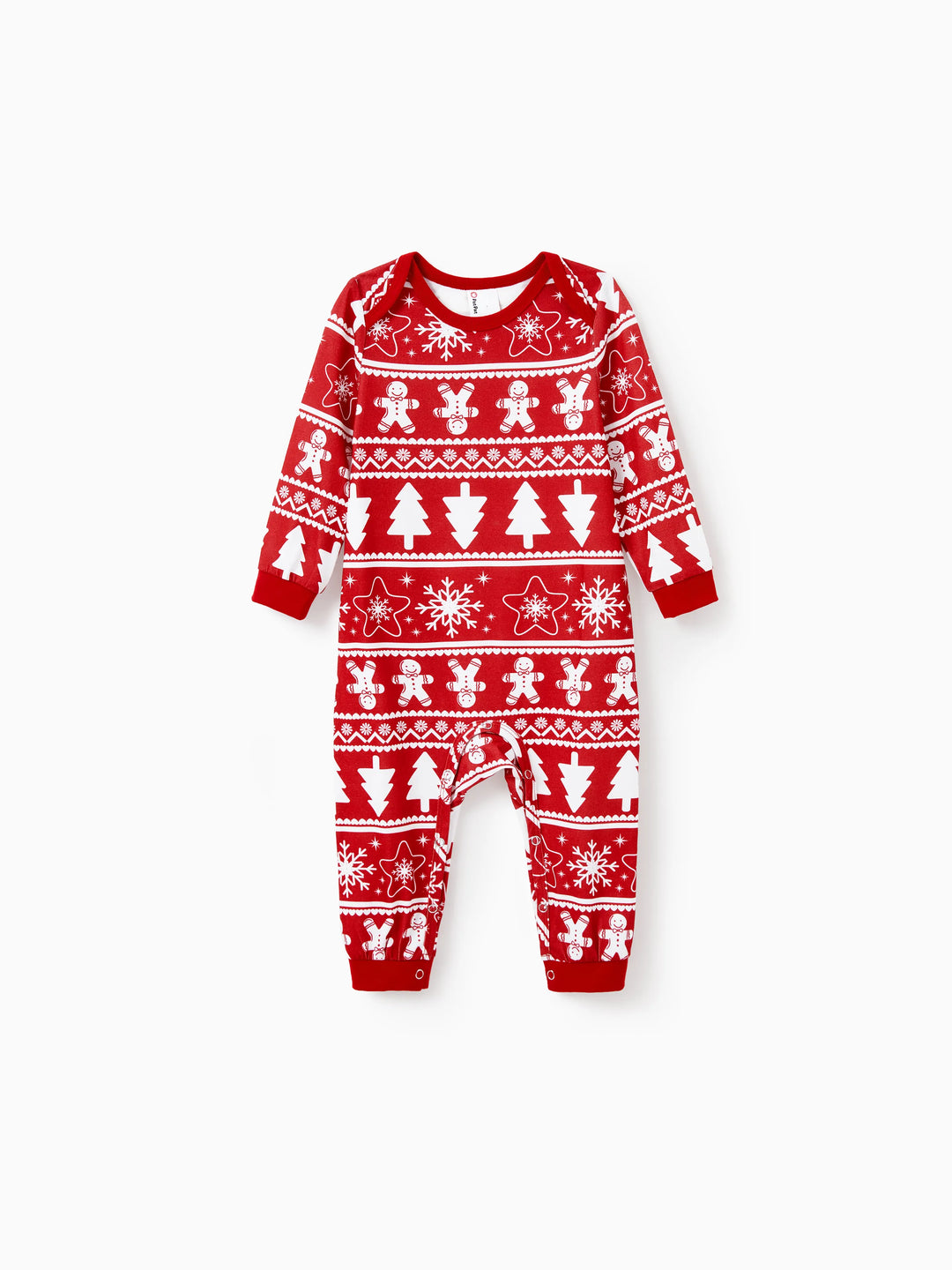 Conjunto de Pijamas em Família Coordenados para o Natal com Estampado de Homem de Gengibre e Árvore de Natal, Pijamas Vermelhos com Meias de Natal Vermelhas
