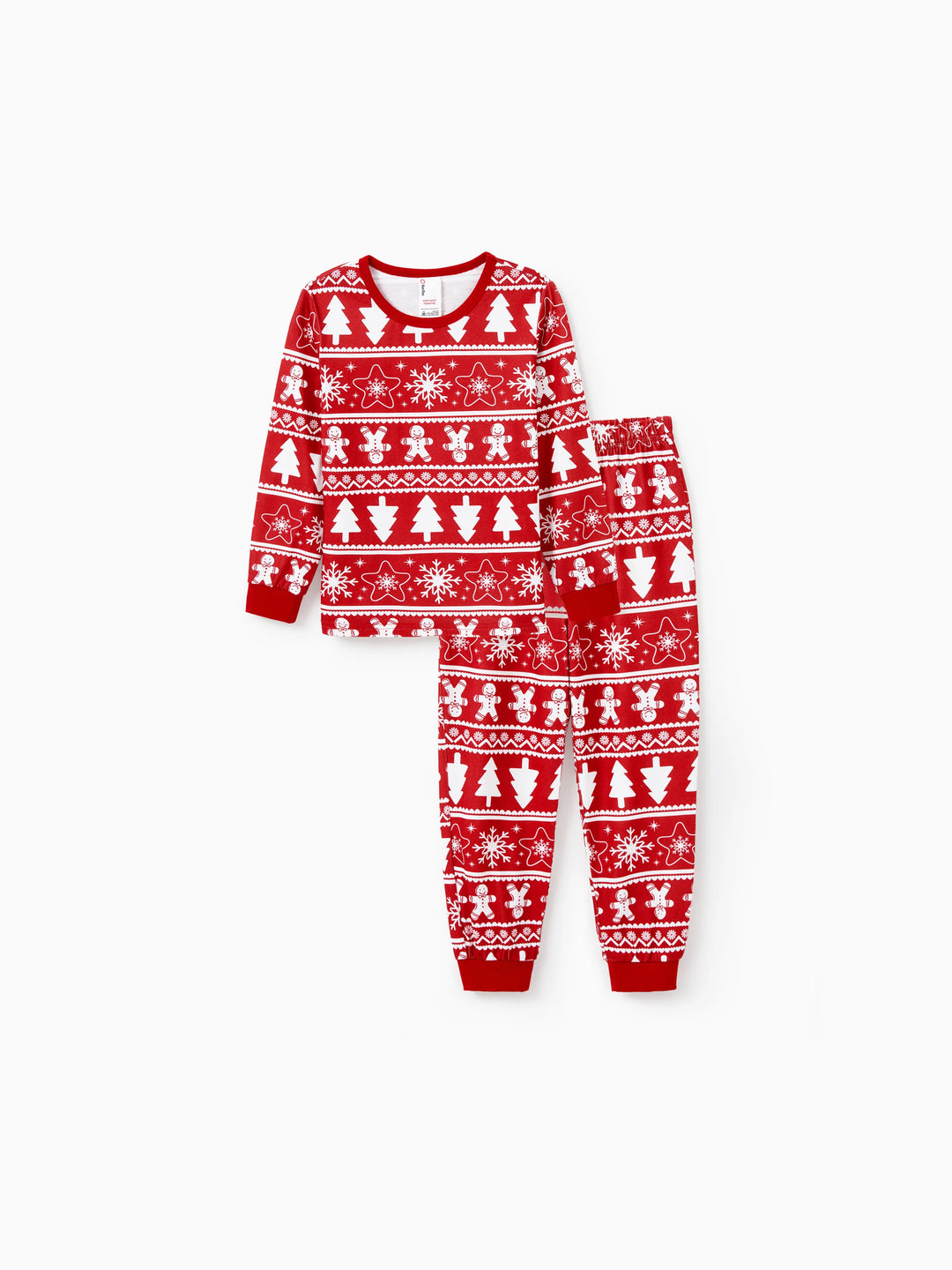 Conjunto de Pijamas em Família Coordenados para o Natal com Estampado de Homem de Gengibre e Árvore de Natal, Pijamas Vermelhos com Meias de Natal Vermelhas
