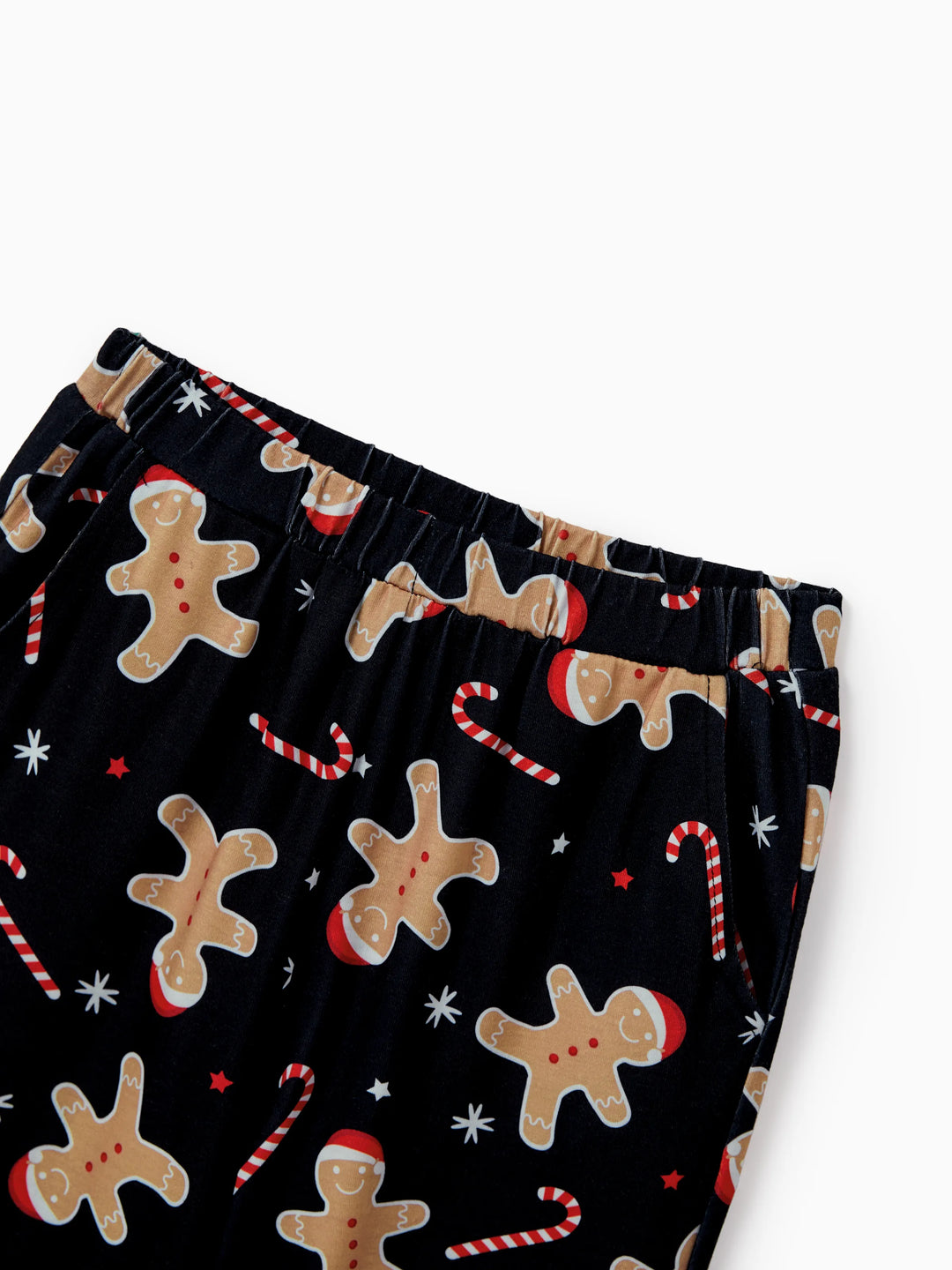 Conjunto de Pijamas de Natal Correspondentes para Família com Estampado de Bolachas de Gengibre - Pijamas Pretos com Meias de Natal Pretas