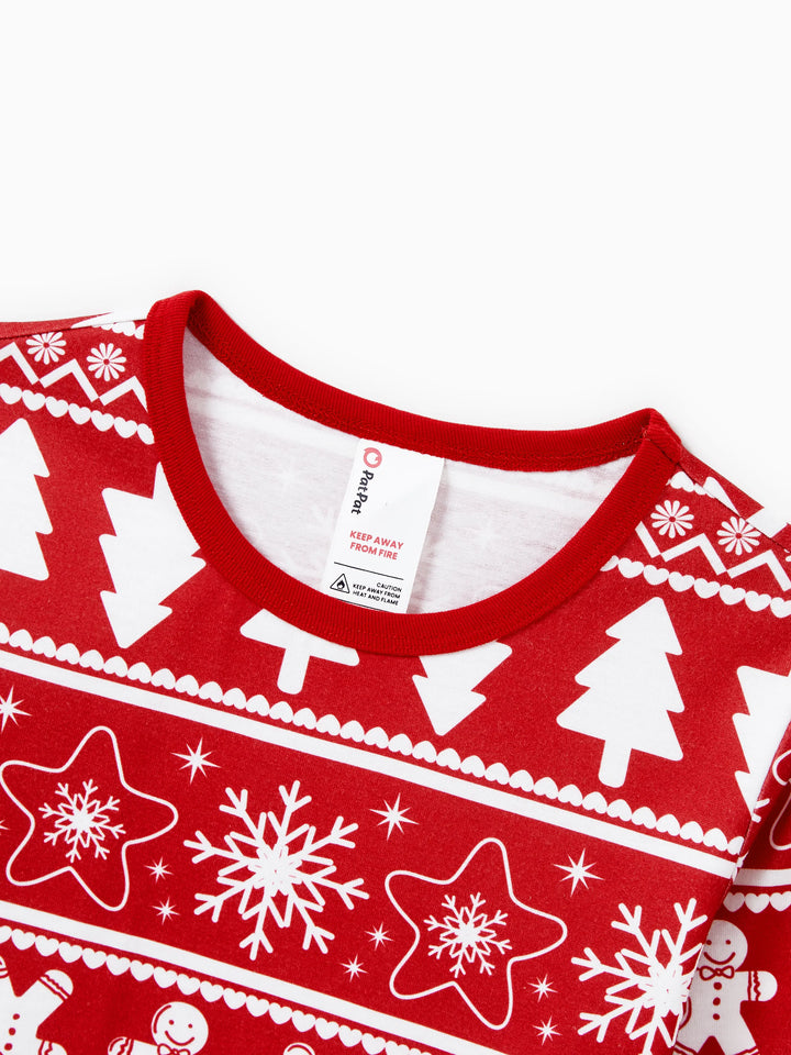 Conjunto de Pijamas em Família Coordenados para o Natal com Estampado de Homem de Gengibre e Árvore de Natal, Pijamas Vermelhos com Meias de Natal Vermelhas