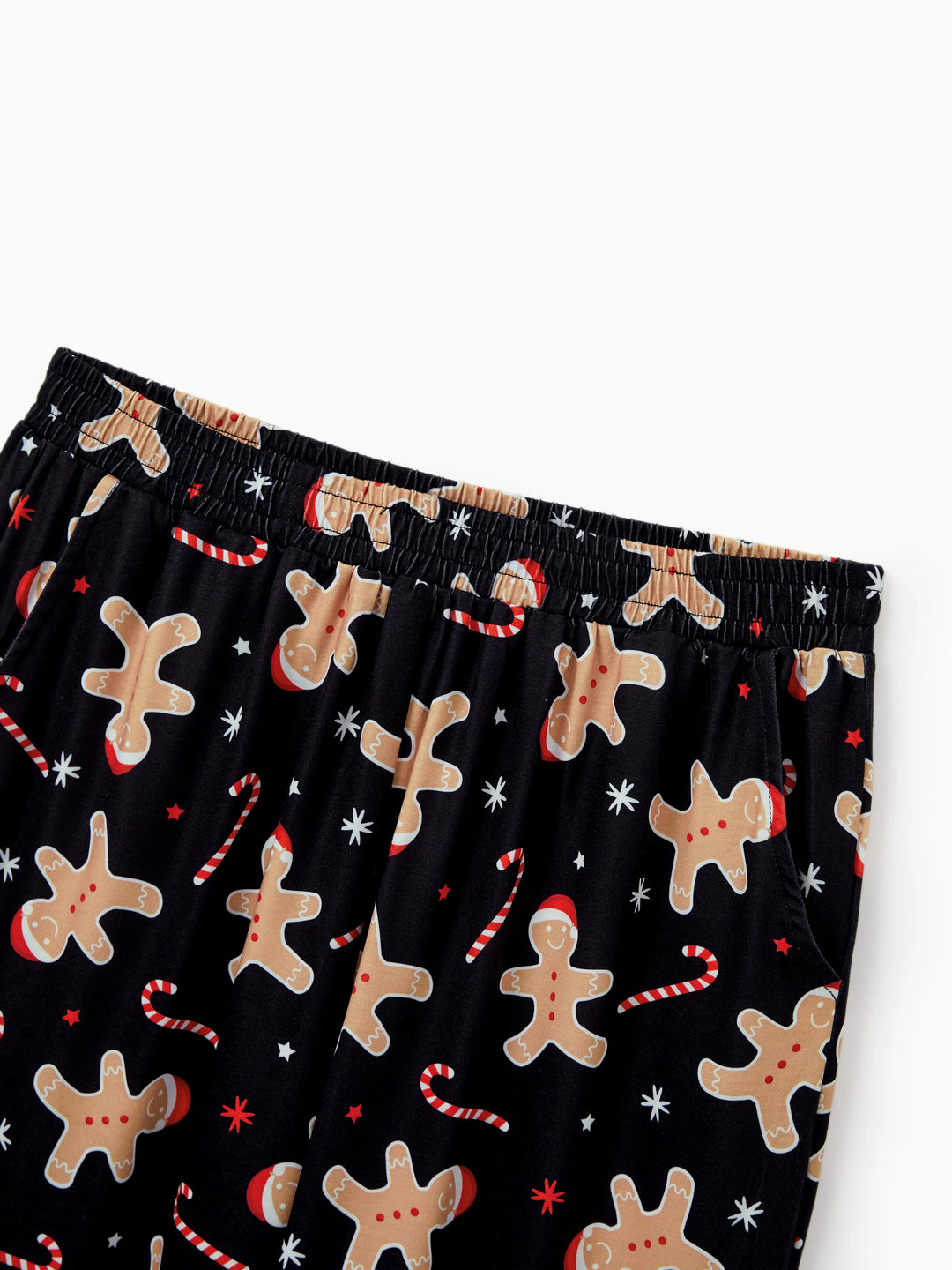 Conjunto de Pijamas de Natal Correspondentes para Família com Estampado de Bolachas de Gengibre - Pijamas Pretos com Meias de Natal Pretas