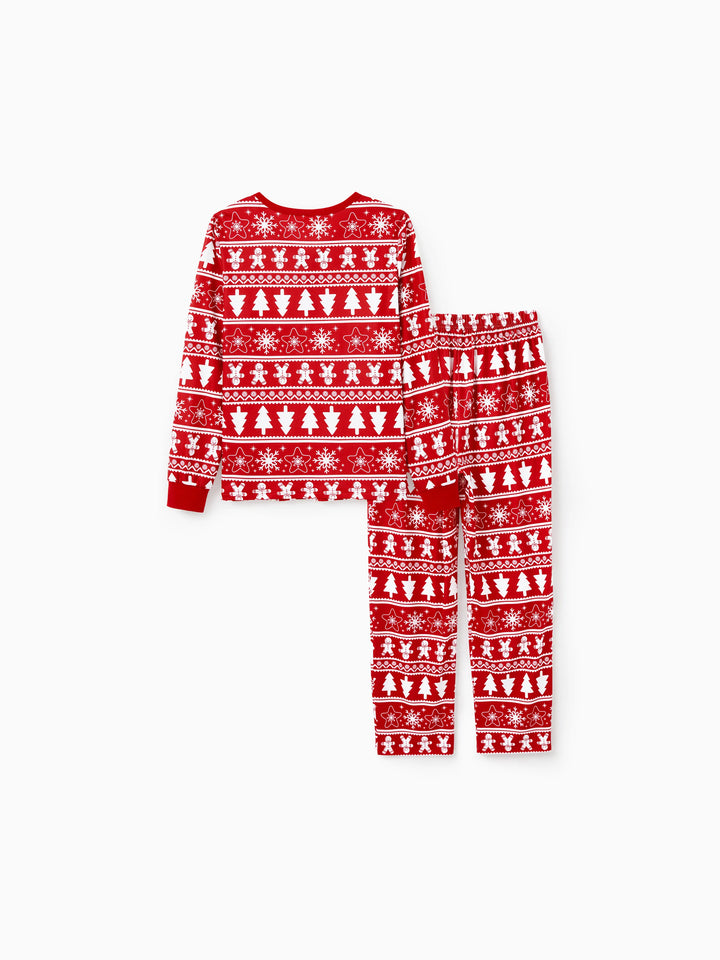 Conjunto de Pijamas em Família Coordenados para o Natal com Estampado de Homem de Gengibre e Árvore de Natal, Pijamas Vermelhos com Meias de Natal Vermelhas