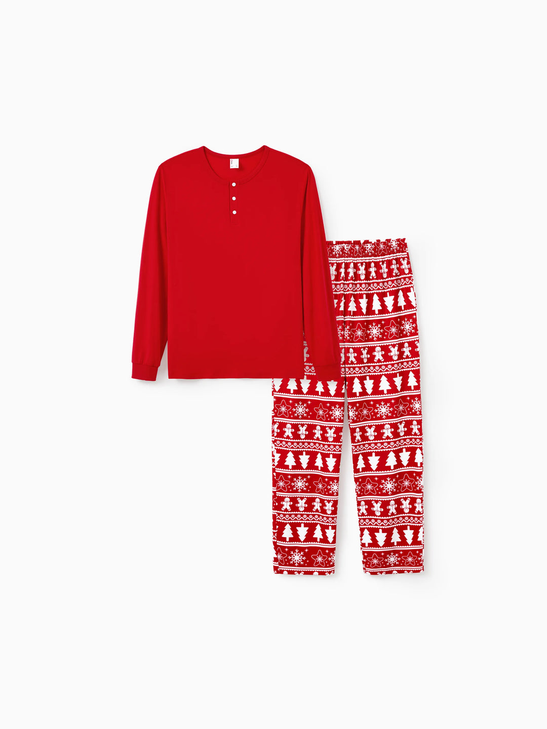 Conjunto de Pijamas em Família Coordenados para o Natal com Estampado de Homem de Gengibre e Árvore de Natal, Pijamas Vermelhos com Meias de Natal Vermelhas