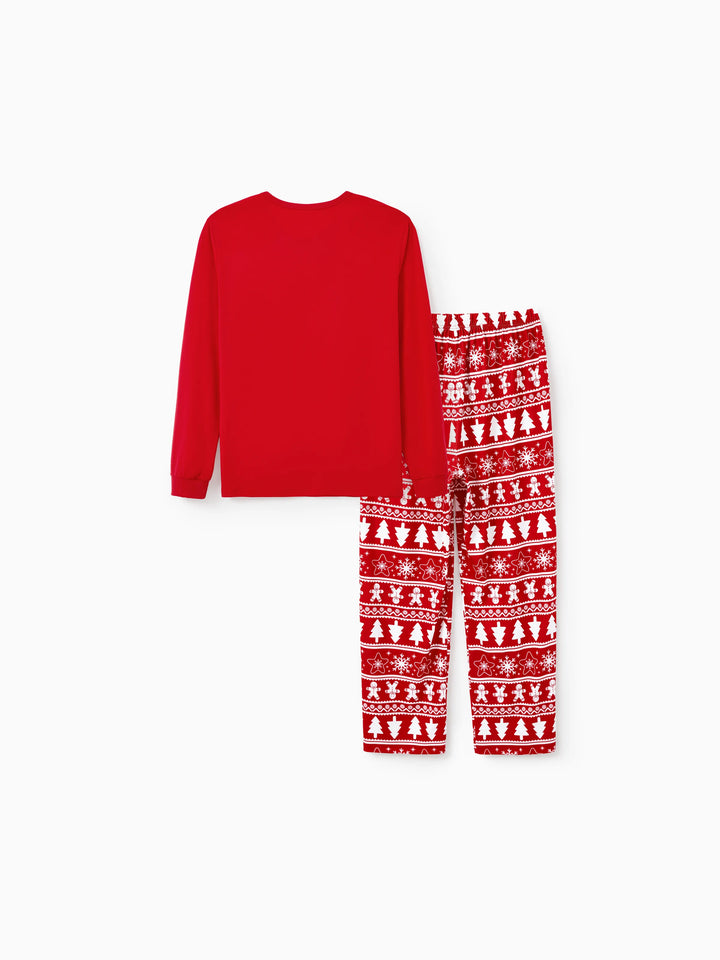 Conjunto de Pijamas em Família Coordenados para o Natal com Estampado de Homem de Gengibre e Árvore de Natal, Pijamas Vermelhos com Meias de Natal Vermelhas