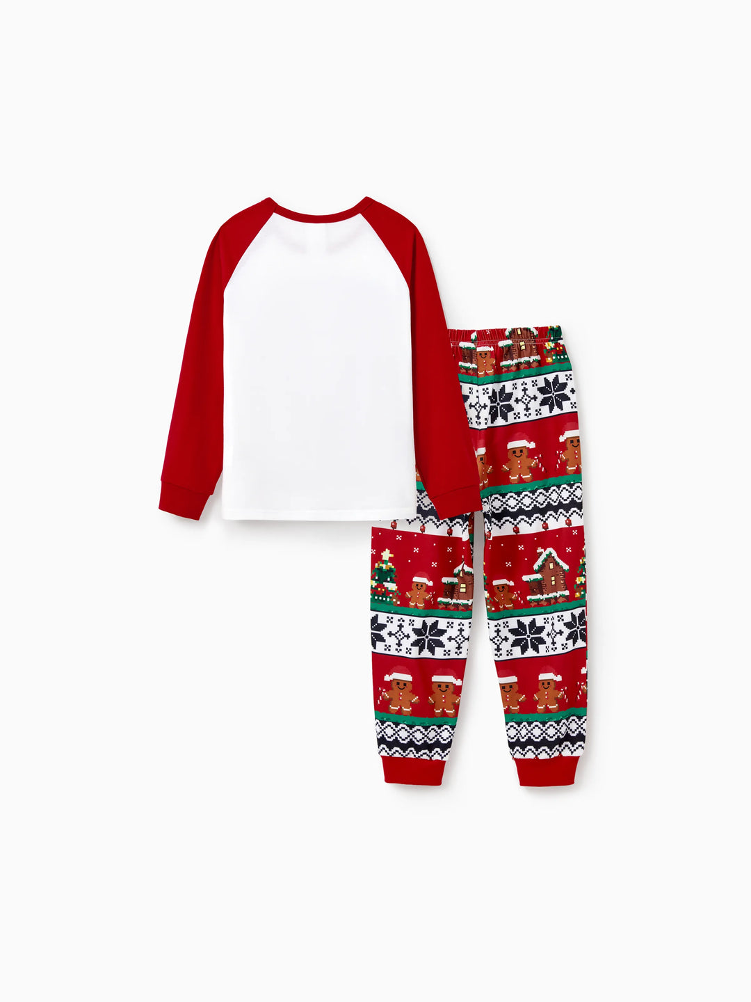 Conjunto de Pijamas em Família Correspondentes para o Natal Estampado com Ginginhas, PJs de Manga Longa com Meias de Natal em Vermelho