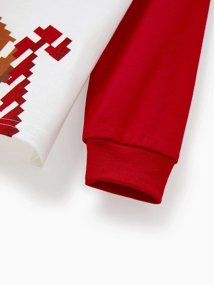 Conjunto de Pijamas em Família Correspondentes para o Natal Estampado com Ginginhas, PJs de Manga Longa com Meias de Natal em Vermelho