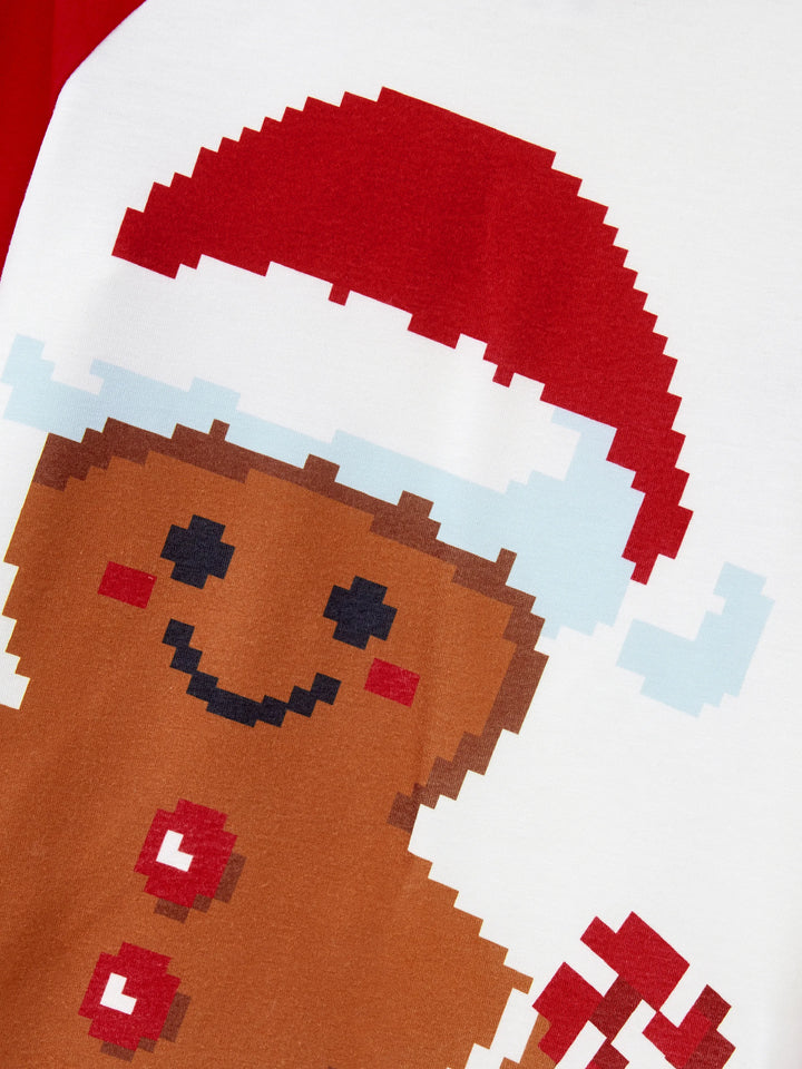 Conjunto de Pijamas em Família Correspondentes para o Natal Estampado com Ginginhas, PJs de Manga Longa com Meias de Natal em Vermelho