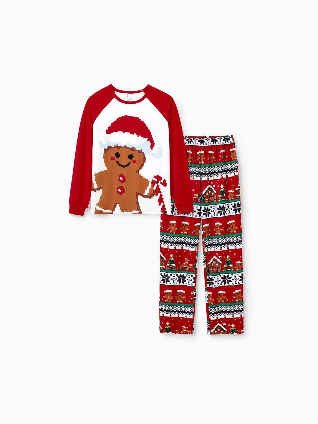 Conjunto de Pijamas em Família Correspondentes para o Natal Estampado com Ginginhas, PJs de Manga Longa com Meias de Natal em Vermelho