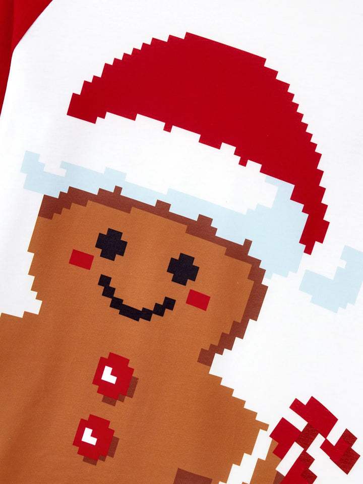 Conjunto de Pijamas em Família Correspondentes para o Natal Estampado com Ginginhas, PJs de Manga Longa com Meias de Natal em Vermelho