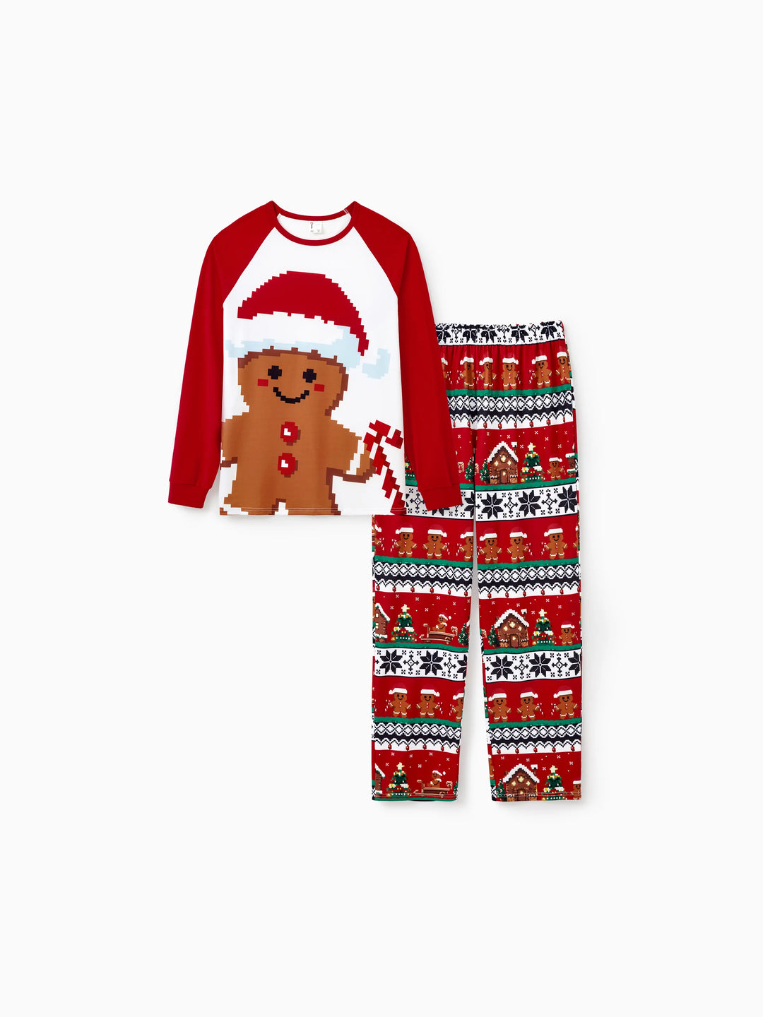 Conjunto de Pijamas em Família Correspondentes para o Natal Estampado com Ginginhas, PJs de Manga Longa com Meias de Natal em Vermelho