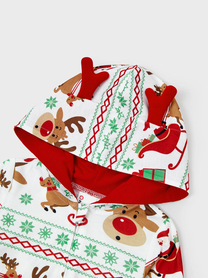 Conjunto de Pijamas em Conjunto para a Família com Motivo de Renas - Pijamas de Manga Longa com Meias de Natal Vermelhas