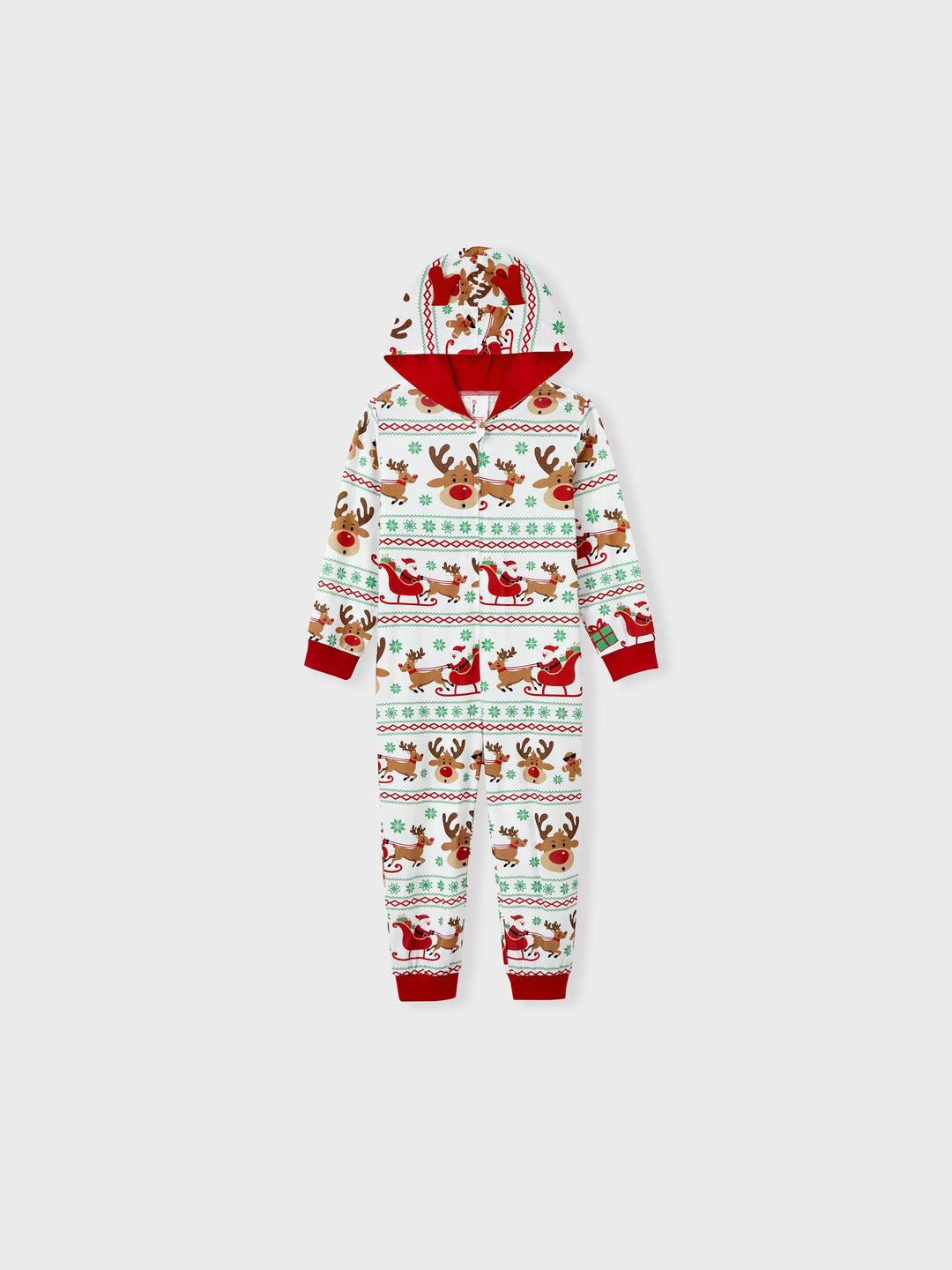 Conjunto de Pijamas em Conjunto para a Família com Motivo de Renas - Pijamas de Manga Longa com Meias de Natal Vermelhas