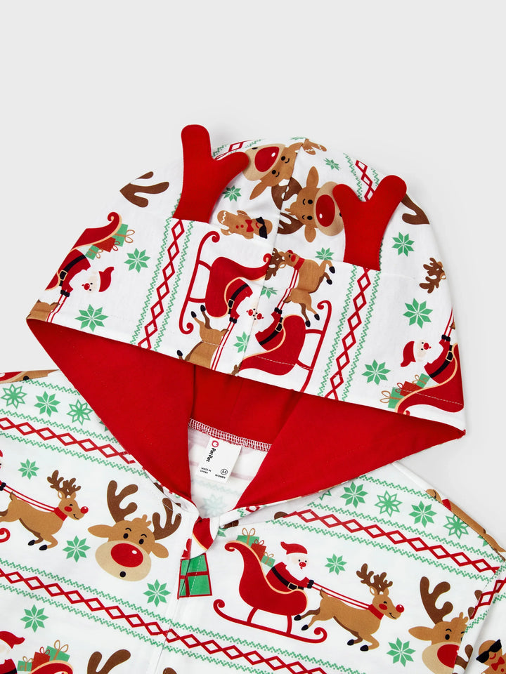 Conjunto de Pijamas em Conjunto para a Família com Motivo de Renas - Pijamas de Manga Longa com Meias de Natal Vermelhas