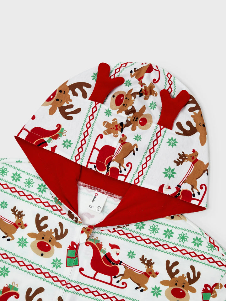 Conjunto de Pijamas em Conjunto para a Família com Motivo de Renas - Pijamas de Manga Longa com Meias de Natal Vermelhas