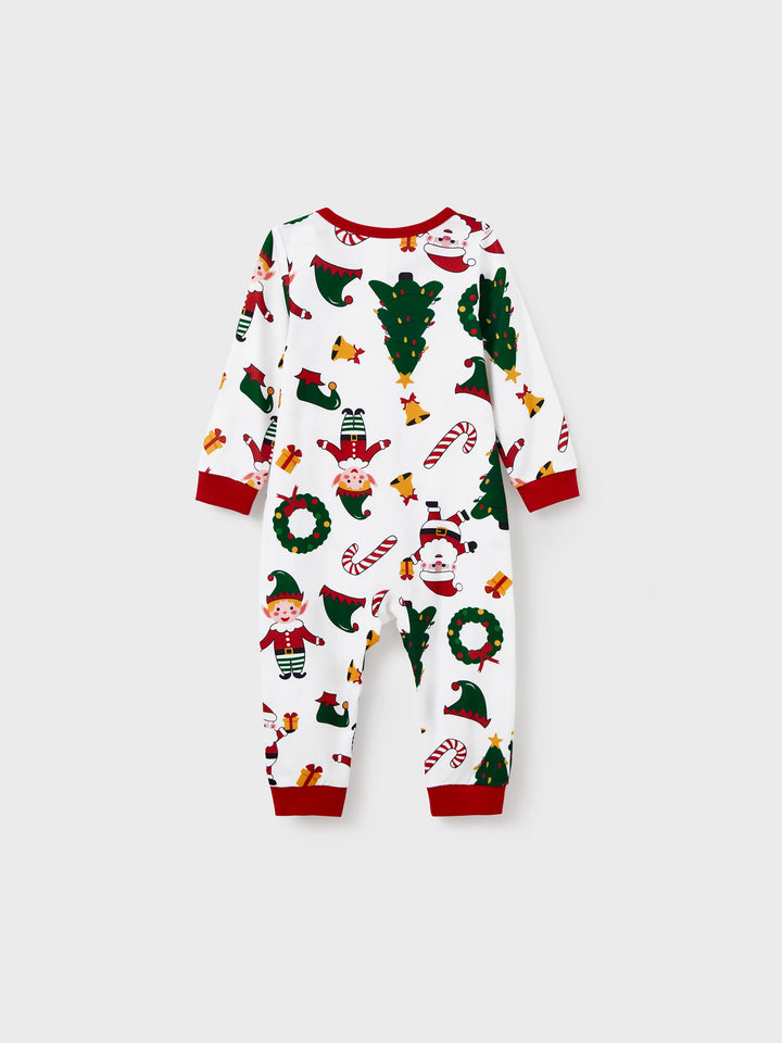 Conjunto de Pijamas Coordenação de Natal para toda a Família Estampado com Pai Natal e Árvore de Natal, Pijamas de Manga Longa com Meias de Natal Brancas