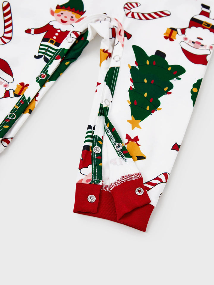 Conjunto de Pijamas Coordenação de Natal para toda a Família Estampado com Pai Natal e Árvore de Natal, Pijamas de Manga Longa com Meias de Natal Brancas