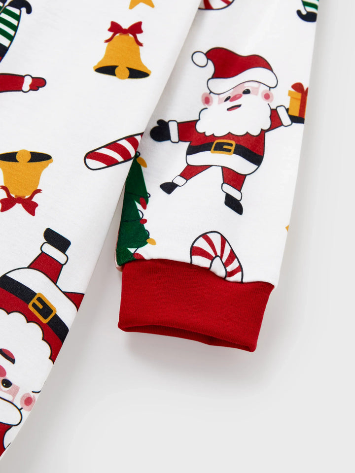Conjunto de Pijamas Coordenação de Natal para toda a Família Estampado com Pai Natal e Árvore de Natal, Pijamas de Manga Longa com Meias de Natal Brancas