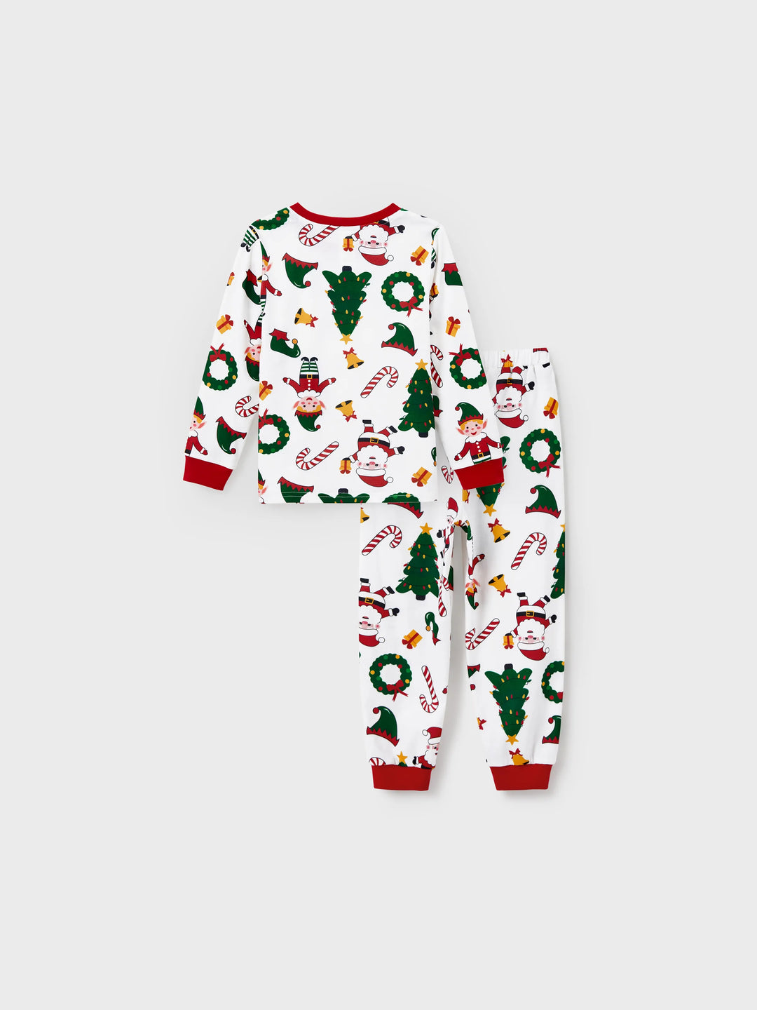 Conjunto de Pijamas Coordenação de Natal para toda a Família Estampado com Pai Natal e Árvore de Natal, Pijamas de Manga Longa com Meias de Natal Brancas