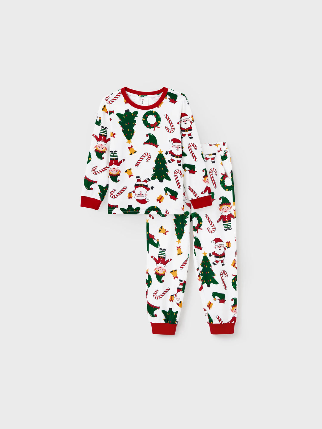 Conjunto de Pijamas Coordenação de Natal para toda a Família Estampado com Pai Natal e Árvore de Natal, Pijamas de Manga Longa com Meias de Natal Brancas