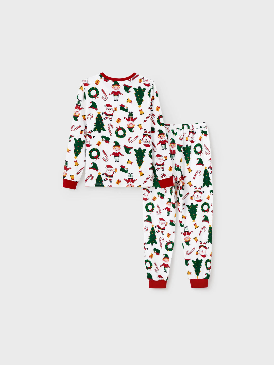 Conjunto de Pijamas Coordenação de Natal para toda a Família Estampado com Pai Natal e Árvore de Natal, Pijamas de Manga Longa com Meias de Natal Brancas