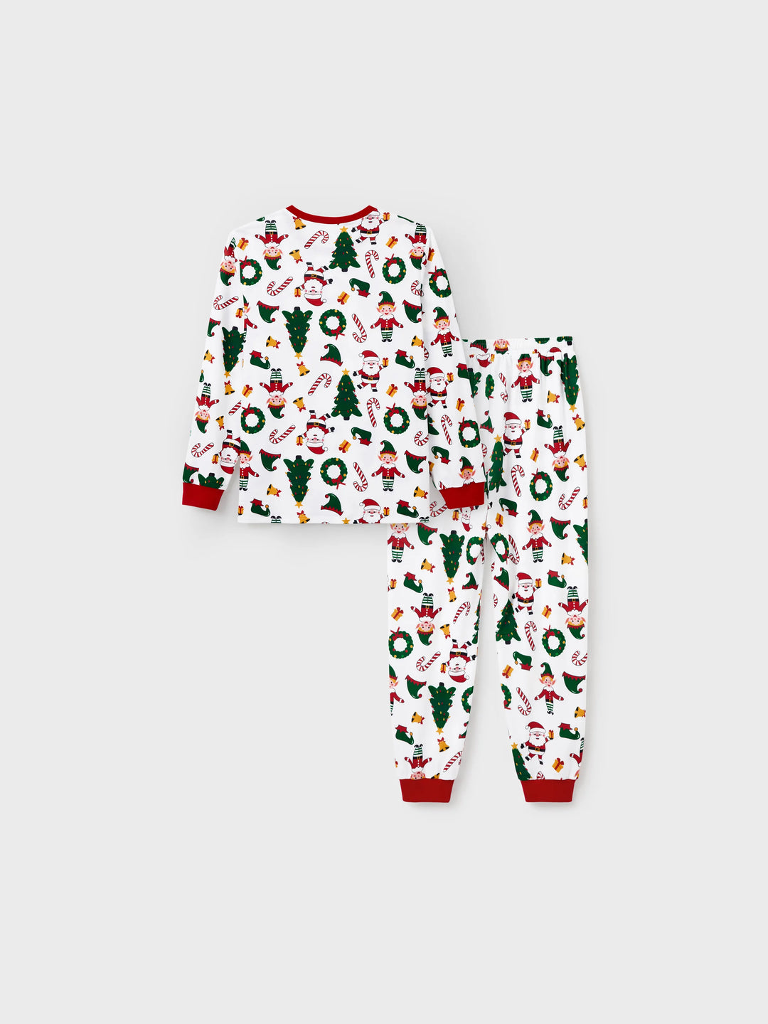 Conjunto de Pijamas Coordenação de Natal para toda a Família Estampado com Pai Natal e Árvore de Natal, Pijamas de Manga Longa com Meias de Natal Brancas