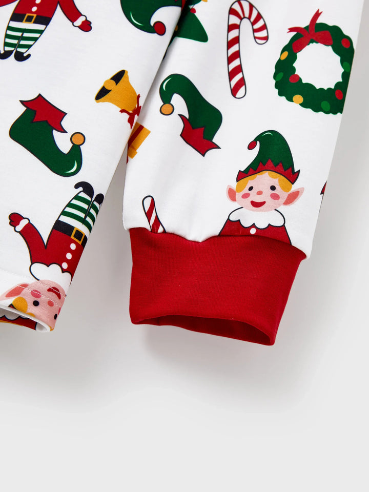 Conjunto de Pijamas Coordenação de Natal para toda a Família Estampado com Pai Natal e Árvore de Natal, Pijamas de Manga Longa com Meias de Natal Brancas