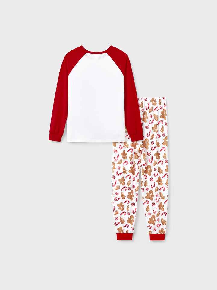 Conjunto de Pijamas de Natal em Família com Estampado de Gengibre e Bastão de Dóceis, incluindo Meias de Natal Vermelhas.