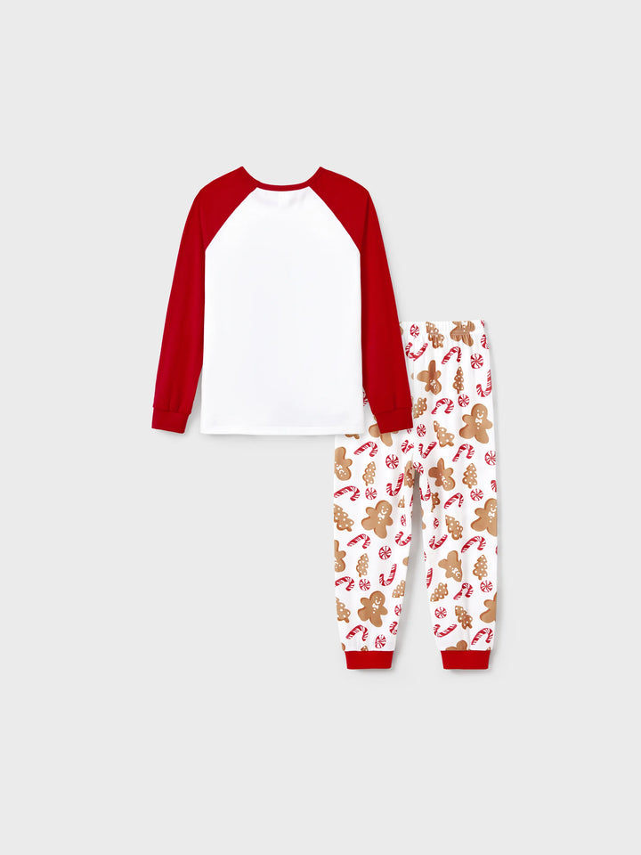 Conjunto de Pijamas de Natal em Família com Estampado de Gengibre e Bastão de Dóceis, incluindo Meias de Natal Vermelhas.
