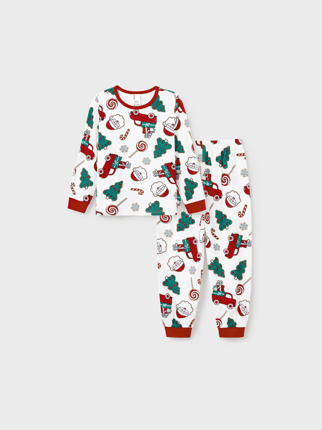 Conjunto de Pijamas em Família para o Natal com Impressão de Pai Natal e Árvore de Natal - PJs Brancos com Meias de Natal Brancas