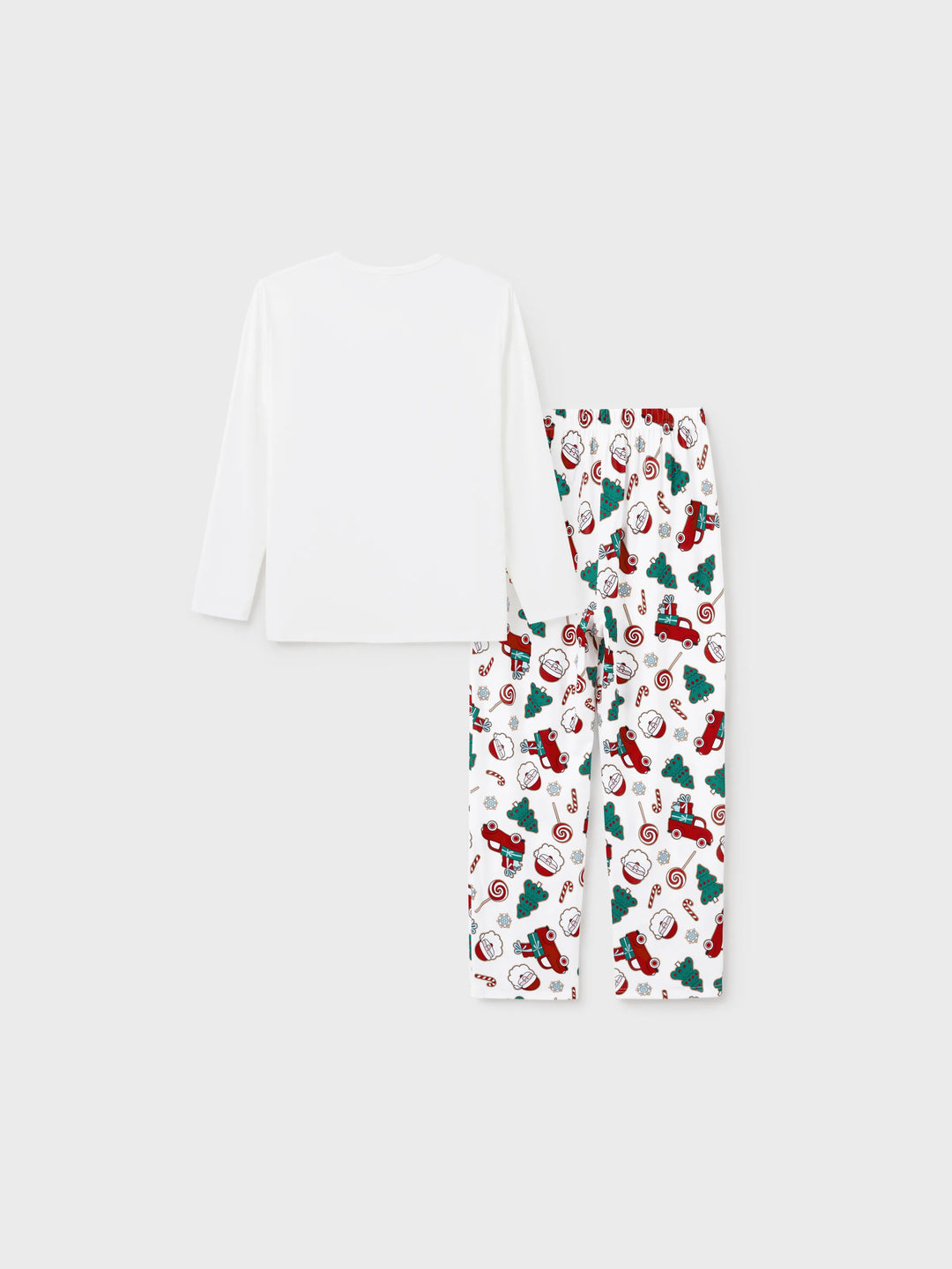 Conjunto de Pijamas em Família para o Natal com Impressão de Pai Natal e Árvore de Natal - PJs Brancos com Meias de Natal Brancas