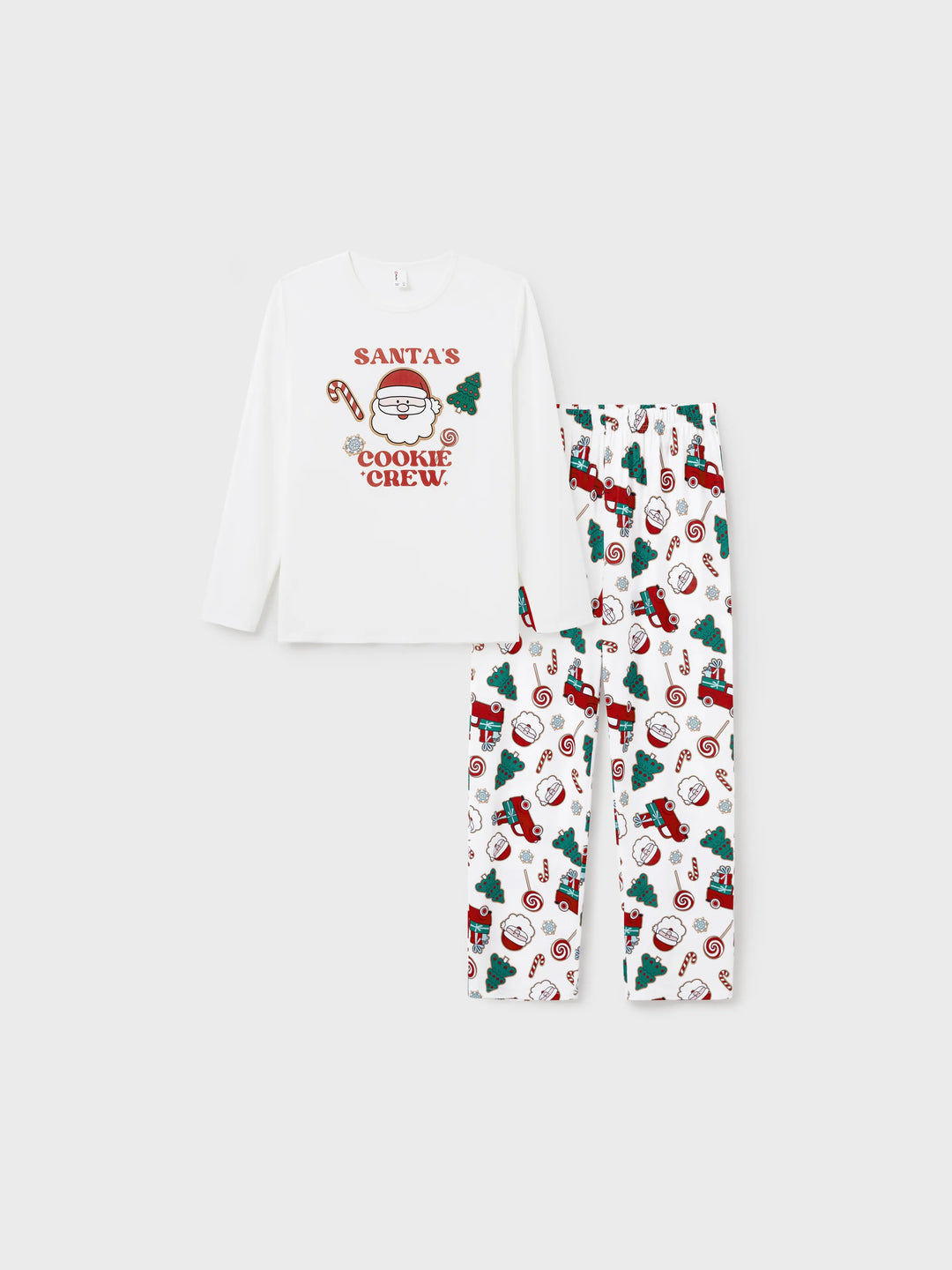 Conjunto de Pijamas em Família para o Natal com Impressão de Pai Natal e Árvore de Natal - PJs Brancos com Meias de Natal Brancas