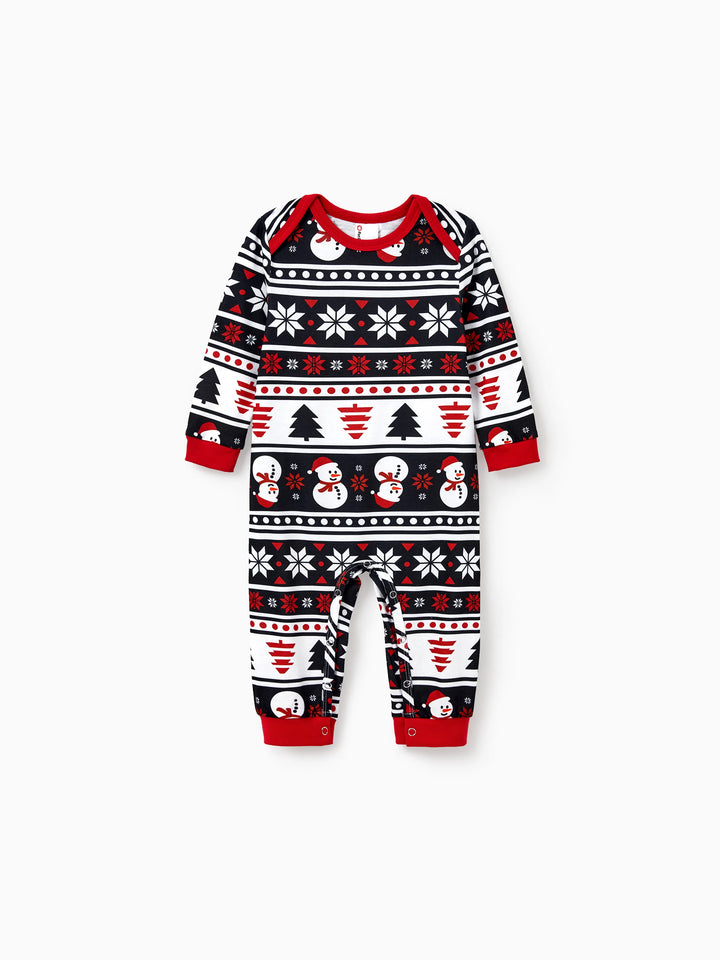 Conjunto de Pijamas de Natal para a Família com Estampa de Boneco de Neve e Árvore de Natal - Pijamas Pretos com Meias de Natal Pretas