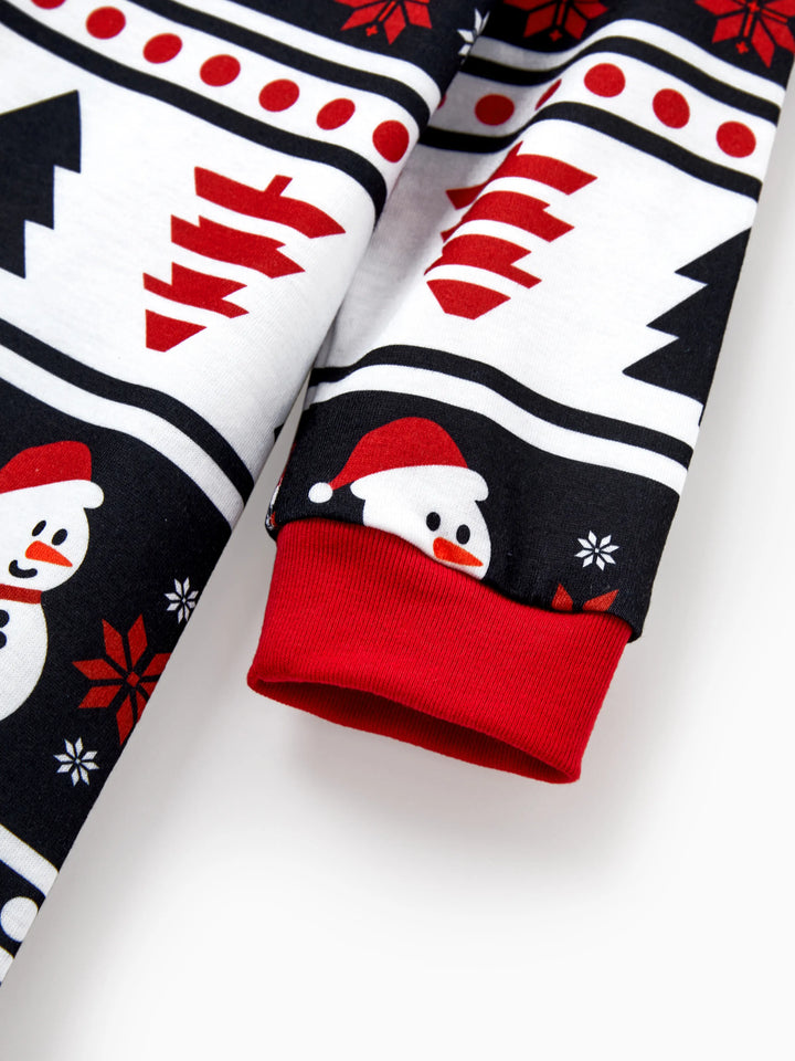 Conjunto de Pijamas de Natal para a Família com Estampa de Boneco de Neve e Árvore de Natal - Pijamas Pretos com Meias de Natal Pretas