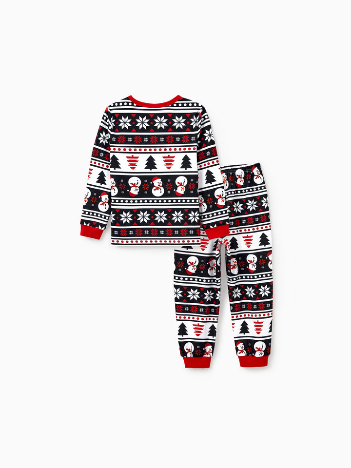 Conjunto de Pijamas de Natal para a Família com Estampa de Boneco de Neve e Árvore de Natal - Pijamas Pretos com Meias de Natal Pretas