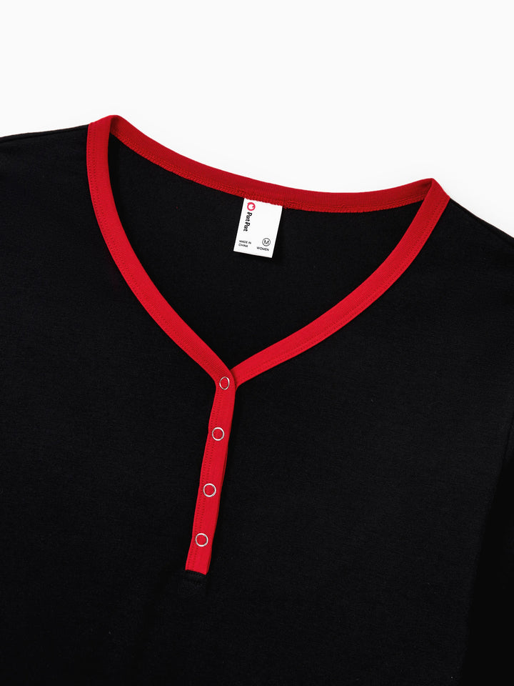 Conjunto de Pijamas de Natal para a Família com Estampa de Boneco de Neve e Árvore de Natal - Pijamas Pretos com Meias de Natal Pretas