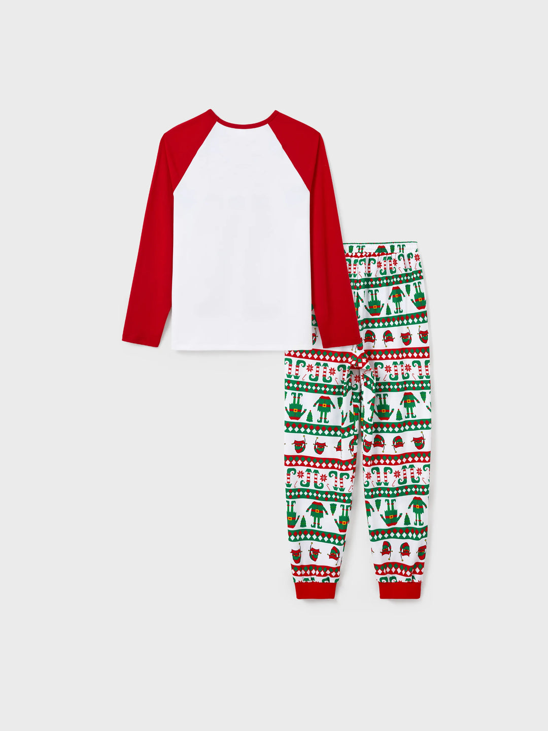 Conjunto de Pijamas de Natal para a Família em Conjunto com Meias de Natal - Estampa de Elfo - Vermelho
