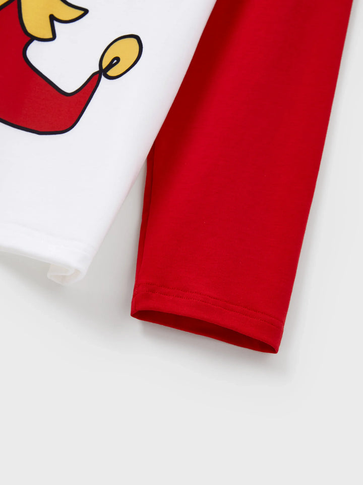 Conjunto de Pijamas de Natal para a Família em Conjunto com Meias de Natal - Estampa de Elfo - Vermelho