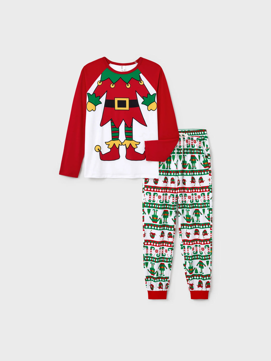 Conjunto de Pijamas de Natal para a Família em Conjunto com Meias de Natal - Estampa de Elfo - Vermelho