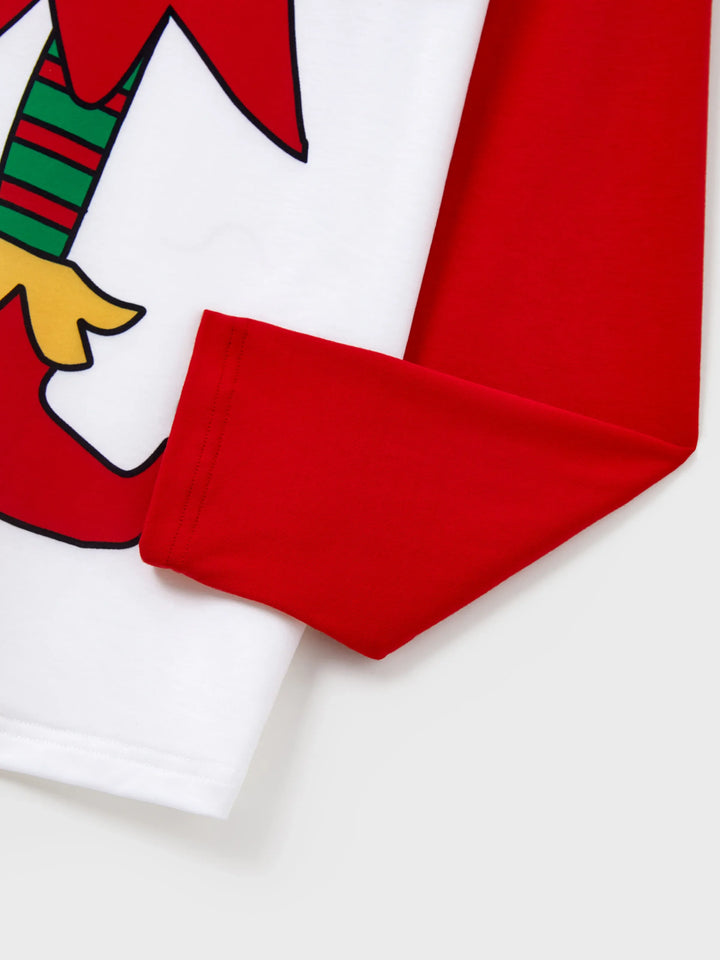 Conjunto de Pijamas de Natal para a Família em Conjunto com Meias de Natal - Estampa de Elfo - Vermelho