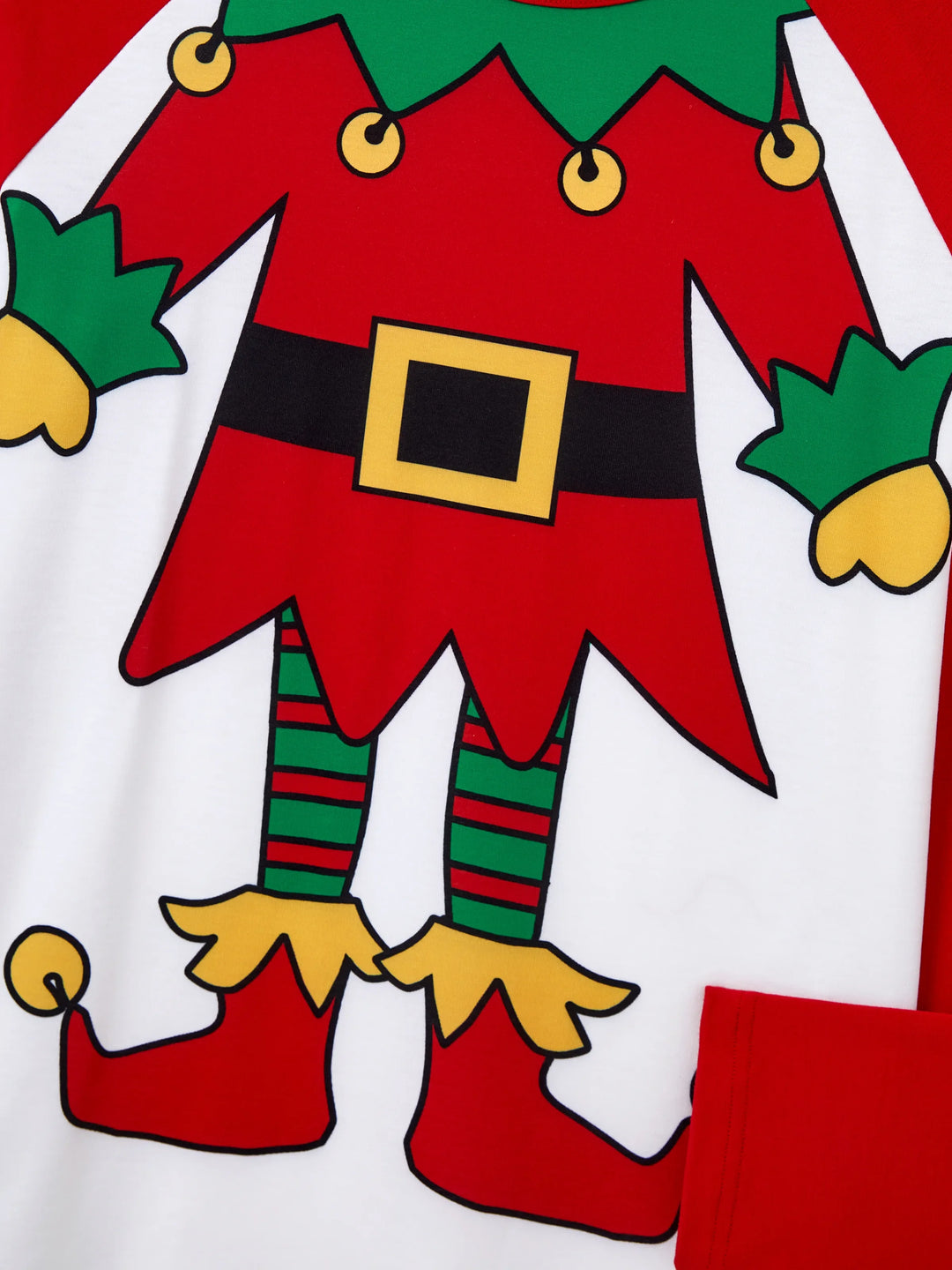 Conjunto de Pijamas de Natal para a Família em Conjunto com Meias de Natal - Estampa de Elfo - Vermelho