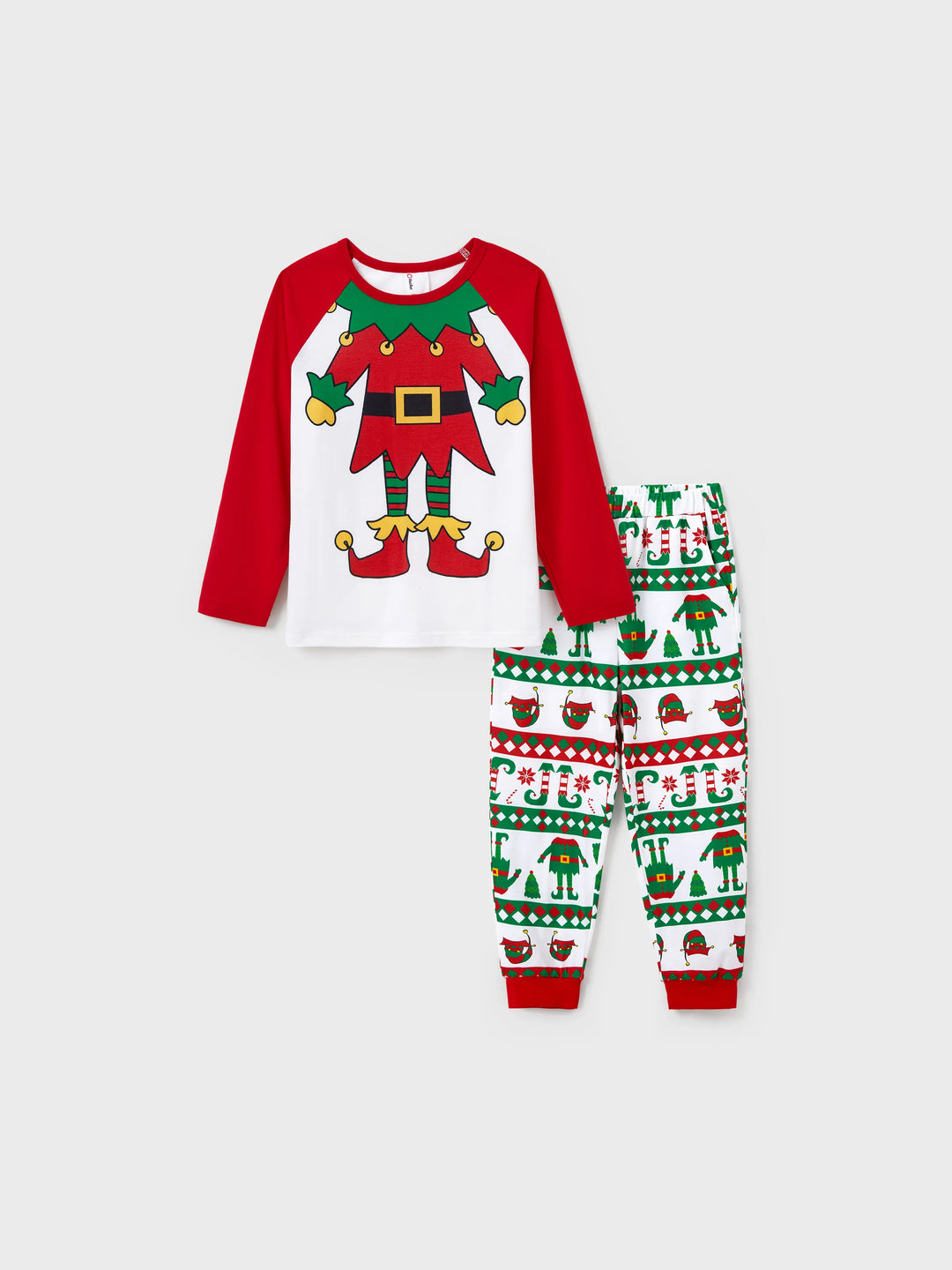 Conjunto de Pijamas de Natal para a Família em Conjunto com Meias de Natal - Estampa de Elfo - Vermelho