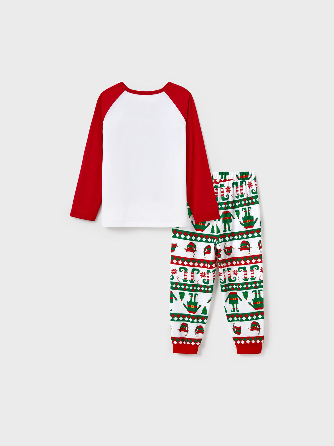 Conjunto de Pijamas de Natal para a Família em Conjunto com Meias de Natal - Estampa de Elfo - Vermelho