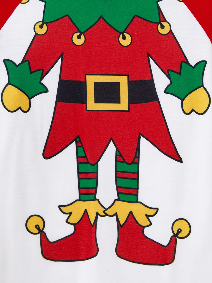 Conjunto de Pijamas de Natal para a Família em Conjunto com Meias de Natal - Estampa de Elfo - Vermelho